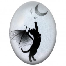 Cabochon en Verre Illustré Chat Ailé attrapant une Étoile 13x18, 18x25 ou 30x40mm pour la Création de Bijoux Fantaisie - DIY