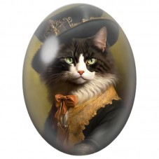 Cabochon en Verre Illustré Chat en Haut-de-Forme et Habit Doré 13x18, 18x25 ou 30x40mm pour la Création de Bijoux Fantaisie - DI