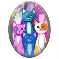 Cabochon en Verre Illustré Groupe de Chats Rose Bleu et Blanc 13x18, 18x25 ou 30x40mm pour la Création de Bijoux Fantaisie - DIY