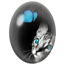Cabochon en Verre Illustré Chat aux Yeux Bleus et Papillon Turquoise 13x18, 18x25 ou 30x40mm pour la Création de Bijoux Fantaisi
