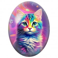 Cabochon en Verre Illustré Chat Arc-en-Ciel dans l’Espace 13x18, 18x25 ou 30x40mm pour la Création de Bijoux Fantaisie - DIY