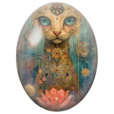 Cabochon en Verre Illustré Chat Sacré aux Bijoux et Lotus 13x18, 18x25 ou 30x40mm pour la Création de Bijoux Fantaisie - DIY