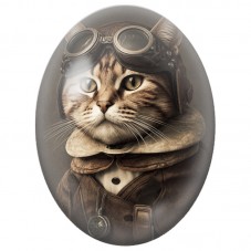 Cabochon en Verre Illustré Chat Aviateur aux Lunettes et Blouson de Cuir 13x18, 18x25 ou 30x40mm pour la Création de Bijoux Fant