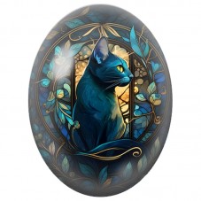 Cabochon en Verre Illustré Chat Bleu dans un Vitrail aux Papillons 13x18, 18x25 ou 30x40mm pour la Création de Bijoux Fantaisie 