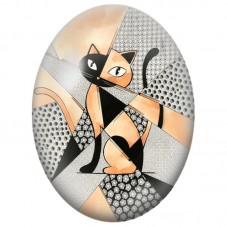 Cabochon en Verre Illustré Duo de Chats Géométriques Noir et Pêche 13x18, 18x25 ou 30x40mm pour la Création de Bijoux Fantaisie 