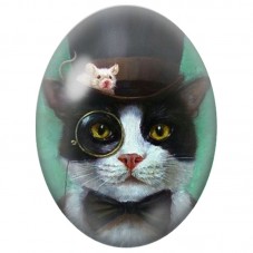 Cabochon en Verre Illustré Chat au Haut-de-Forme avec une Souris 13x18, 18x25 ou 30x40mm pour la Création de Bijoux Fantaisie - 