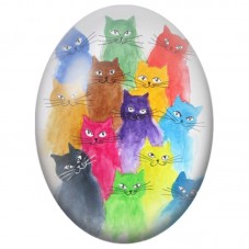 Cabochon en Verre Illustré Groupe de Chats à l’Aquarelle Multicolore 13x18, 18x25 ou 30x40mm pour la Création de Bijoux Fantaisi