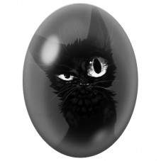 Cabochon en Verre Illustré Chat Noir aux Yeux Asymétriques 13x18, 18x25 ou 30x40mm pour la Création de Bijoux Fantaisie - DIY