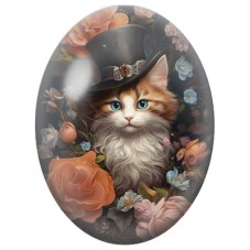 Cabochon en Verre Illustré Chat au Haut-de-Forme parmi les Roses Pêche 13x18, 18x25 ou 30x40mm pour la Création de Bijoux Fantai