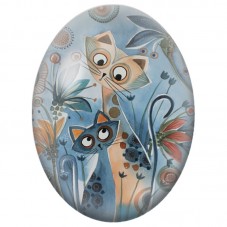 Cabochon en Verre Illustré Duo de Chats Curieux dans un Jardin Bleu 13x18, 18x25 ou 30x40mm pour la Création de Bijoux Fantaisie