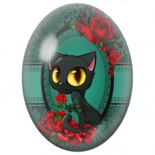 Cabochon en Verre Illustré Chat Noir à la Rose Rouge 13x18, 18x25 ou 30x40mm pour la Création de Bijoux Fantaisie - DIY