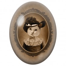 Cabochon en Verre Illustré Chat Blanc au Chapeau à Plumes 13x18, 18x25 ou 30x40mm pour la Création de Bijoux Fantaisie - DIY