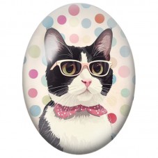 Cabochon en Verre Illustré Chat à Lunettes et Nœud Papillon Rose 13x18, 18x25 ou 30x40mm pour la Création de Bijoux Fantaisie - 