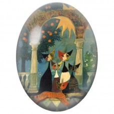 Cabochon en Verre Illustré Famille de Chats dans un Jardin Méditerranéen 13x18, 18x25 ou 30x40mm pour la Création de Bijoux Fant