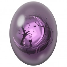 Cabochon en Verre Illustré Chat Noir sur un Croissant Violet 13x18, 18x25 ou 30x40mm pour la Création de Bijoux Fantaisie - DIY