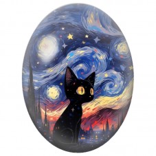Cabochon en Verre Illustré Chat Noir sous le Ciel Étoilé 13x18, 18x25 ou 30x40mm pour la Création de Bijoux Fantaisie - DIY