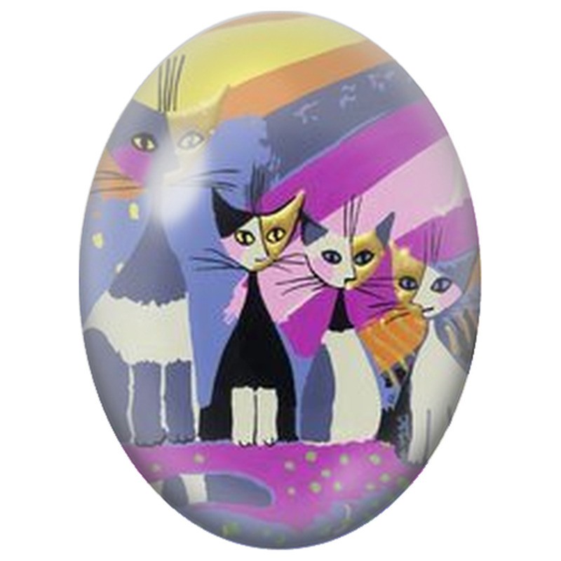 Cabochon en Verre Illustré Cinq Chats dans un Paysage Coloré 13x18, 18x25 ou 30x40mm