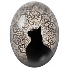 Cabochon en Verre Illustré Chat Noir devant une Rosace 13x18, 18x25 ou 30x40mm pour la Création de Bijoux Fantaisie - DIY