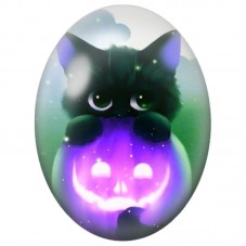 Cabochon en Verre Illustré Chat Noir à la Citrouille Violette 13x18, 18x25 ou 30x40mm pour la Création de Bijoux Fantaisie - DIY