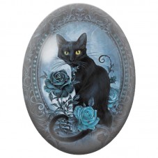 Cabochon en Verre Illustré Chat Gothique aux Roses Bleues 13x18, 18x25 ou 30x40mm pour la Création de Bijoux Fantaisie - DIY