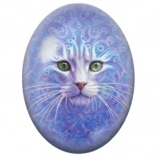 Cabochon en Verre Illustré Chat Bleu aux Arabesques 13x18, 18x25 ou 30x40mm pour la Création de Bijoux Fantaisie - DIY