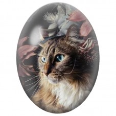 Cabochon en Verre Illustré Chat Tigré parmi les Fleurs Anciennes 13x18, 18x25 ou 30x40mm pour la Création de Bijoux Fantaisie - 