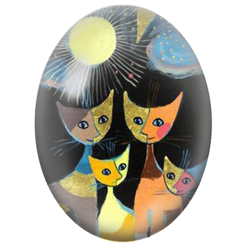 Cabochon en Verre Illustré Famille de Chats sous le Soleil 13x18, 18x25 ou 30x40mm