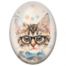 Cabochon en Verre Illustré Chat à Lunettes et Nœud Papillon Bleu 13x18, 18x25 ou 30x40mm pour la Création de Bijoux Fantaisie - 