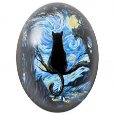 Cabochon en Verre Illustré Chat Noir sous la Nuit Étoilée 13x18, 18x25 ou 30x40mm pour la Création de Bijoux Fantaisie - DIY