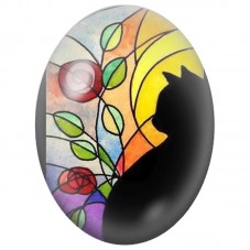 Cabochon en Verre Illustré Chat Noir parmi les Roses en Vitrail 13x18, 18x25 ou 30x40mm pour la Création de Bijoux Fantaisie - D
