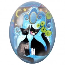 Cabochon en Verre Illustré Deux Chats devant un Miroir Bleu 13x18, 18x25 ou 30x40mm pour la Création de Bijoux Fantaisie - DIY