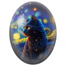 Cabochon en Verre Illustré Chat Noir dans la Nuit Tourbillonnante 13x18, 18x25 ou 30x40mm pour la Création de Bijoux Fantaisie -