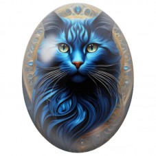 Cabochon en Verre Illustré Chat Bleu dans un Médaillon Doré 13x18, 18x25 ou 30x40mm pour la Création de Bijoux Fantaisie - DIY