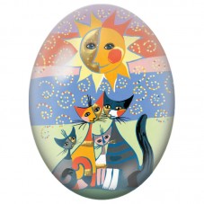 Cabochon en Verre Illustré Famille de Chats sous le Soleil et la Lune 13x18, 18x25 ou 30x40mm pour la Création de Bijoux Fantais