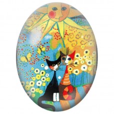 Cabochon en Verre Illustré Deux Chats dans un Jardin Ensoleillé 13x18, 18x25 ou 30x40mm pour la Création de Bijoux Fantaisie - D
