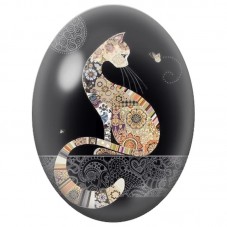 Cabochon en Verre Illustré Chat aux Motifs Bohèmes avec un Papillon 13x18, 18x25 ou 30x40mm pour la Création de Bijoux Fantaisie
