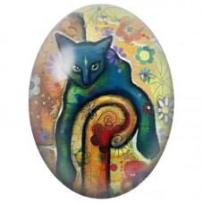 Cabochon en Verre Illustré Chat Bleu dans un Jardin Fantaisie 13x18, 18x25 ou 30x40mm pour la Création de Bijoux Fantaisie - DIY