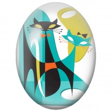 Cabochon en Verre Illustré Duo de Chats Rétro Turquoise et Noir 13x18, 18x25 ou 30x40mm pour la Création de Bijoux Fantaisie - D