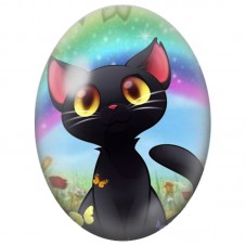 Cabochon en Verre Illustré Chat Noir sous l’Arc-en-Ciel 13x18, 18x25 ou 30x40mm pour la Création de Bijoux Fantaisie - DIY