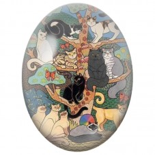 Cabochon en Verre Illustré Chats dans l’Arbre aux Papillons 13x18, 18x25 ou 30x40mm pour la Création de Bijoux Fantaisie - DIY