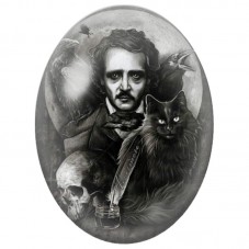 Cabochon en Verre Illustré Écrivain Sombre avec son Chat Noir 13x18, 18x25 ou 30x40mm pour la Création de Bijoux Fantaisie - DIY