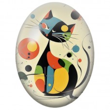 Cabochon en Verre Illustré Deux Chats Abstraits aux Formes Colorées 13x18, 18x25 ou 30x40mm pour la Création de Bijoux Fantaisie
