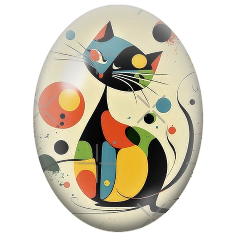 Cabochon en Verre Illustré Deux Chats Abstraits aux Formes Colorées 13x18, 18x25 ou 30x40mm