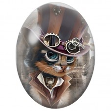 Cabochon en Verre Illustré Chat Steampunk au Haut-de-Forme Violet 13x18, 18x25 ou 30x40mm pour la Création de Bijoux Fantaisie -