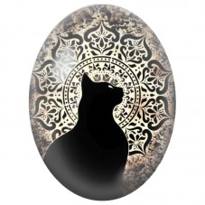Cabochon en Verre Illustré Chat Noir devant une Rosace Ancienne 13x18, 18x25 ou 30x40mm pour la Création de Bijoux Fantaisie - D