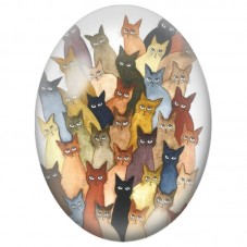 Cabochon en Verre Illustré Grande Tribu de Chats Colorés 13x18, 18x25 ou 30x40mm pour la Création de Bijoux Fantaisie - DIY