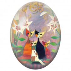 Cabochon en Verre Illustré Famille de Chats parmi les Lys Blancs 13x18, 18x25 ou 30x40mm pour la Création de Bijoux Fantaisie - 