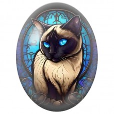 Cabochon en Verre Illustré Chat Siamois dans un Vitrail Bleu 13x18, 18x25 ou 30x40mm pour la Création de Bijoux Fantaisie - DIY