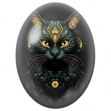 Cabochon en Verre Illustré Chat Noir aux Ornements Dorés 13x18, 18x25 ou 30x40mm pour la Création de Bijoux Fantaisie - DIY