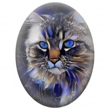 Cabochon en Verre Illustré Chat Abstrait aux Yeux Bleus 13x18, 18x25 ou 30x40mm pour la Création de Bijoux Fantaisie - DIY